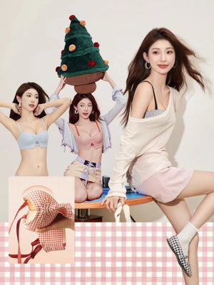 ギンガムチェックリボンブラの着用イメージ(6)。華奢でフェミニンなシルエットを演出。