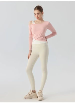 秋めく 裸感レイヤードヨガトップ 長袖 スポーツにもデイリーにも対応