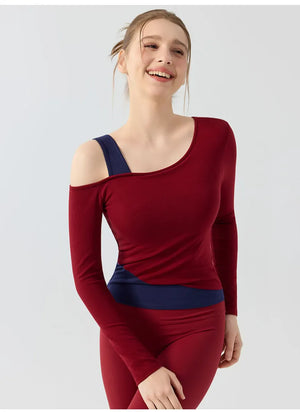 秋めく 裸感レイヤードヨガトップ 長袖 体にフィットしても締め付けにくい