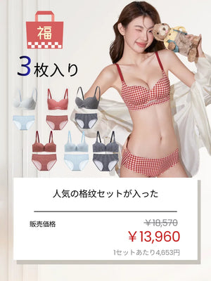チェック柄ブラ&ショーツ 通勤脇高ブラ&エアサポブラ 福袋 3セット