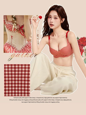 チェック柄シリーズ 通勤脇高ブラ モデル着用イメージ