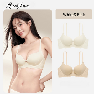 ノンワイヤー通勤ブラ-ホワイト&ピンク- 正面