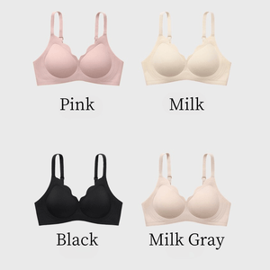 24時間快適ー無地ブラ-3Dホールド-痛くない脇高谷間ブラ‐花形‐ホワイト&ピンク&ブラック&グレー-正面