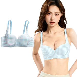 青チェック柄ブラの単品展示。