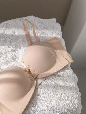 ノンワイヤーふんわり寄せシリーズ-ダブル前ホックノンワイヤーブラ-カラー:ベージュ