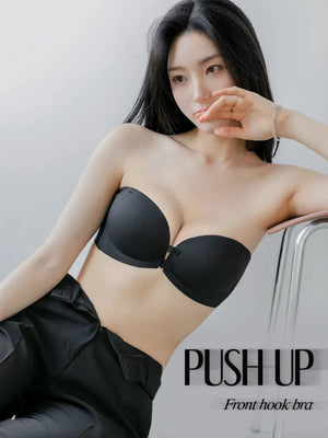 ノンワイヤーふんわり寄せシリーズ-ダブル前ホックノンワイヤーブラ-谷間を作る寄せ上げ効果