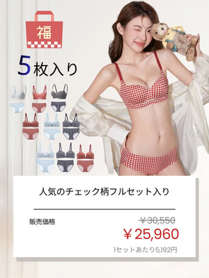 人気チェック柄 ブラ&ショーツ上下セット福袋 5セット