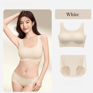 一体型ブラ‐シルキーソフト無線ブラ-背心式デザイン-セット-ホワイト-正面