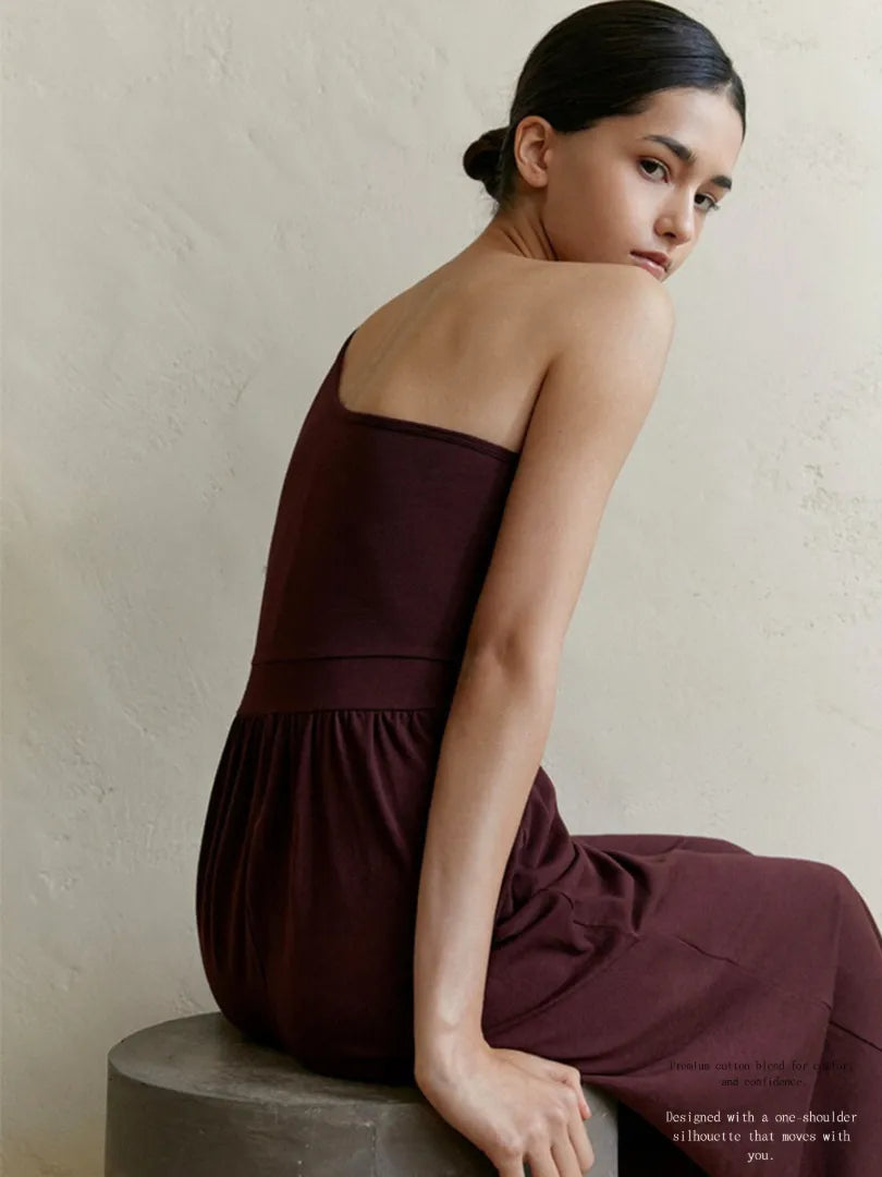 AeeYaa エレガントな片肩デザイン オールインワンヨガウェア|動きやすく、美しく整える一枚