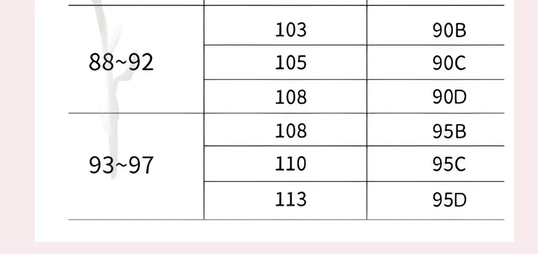 アイヤーの授乳ブラ‐24時間快適-90b-95dのサイズ表。