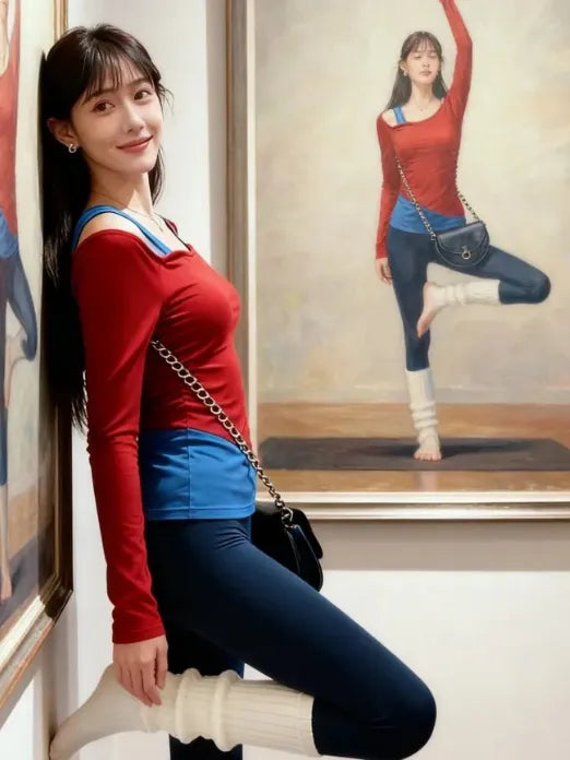 秋めく 裸感レイヤードヨガトップ 長袖 着用イメージ02