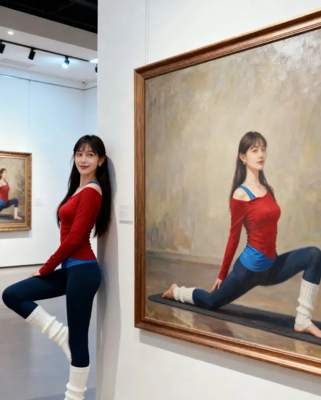 秋めく 裸感レイヤードヨガトップ 長袖 露肩デザインで抜け感のある印象