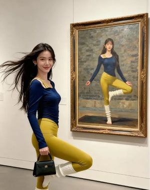 秋めく 裸感レイヤードヨガトップ 長袖 偽レイヤードで立体感のあるシルエット