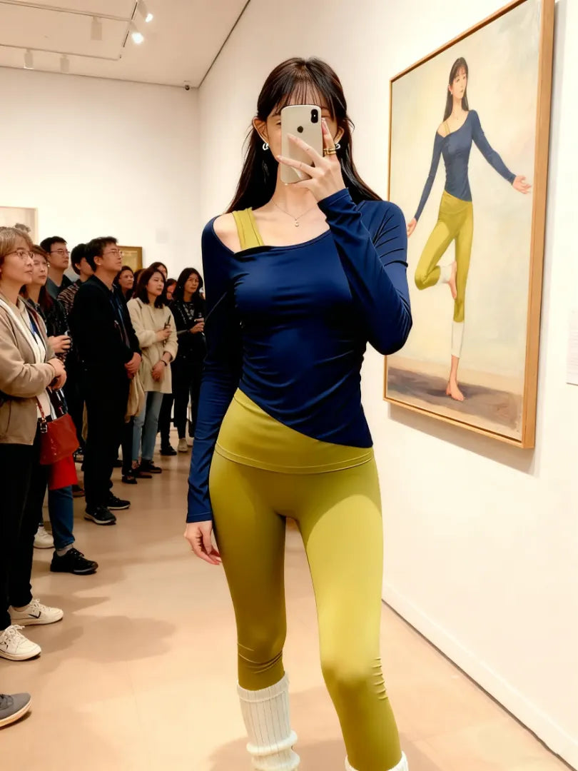 秋めく 裸感レイヤードヨガトップ 長袖 ヨガやピラティスにぴったり