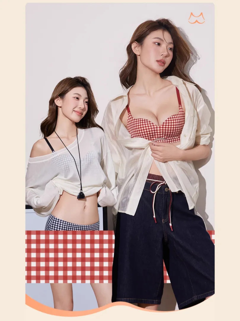 モデル着用イメージ（2）。脇高設計で脇肉をすっきりホールドしたスタイル。