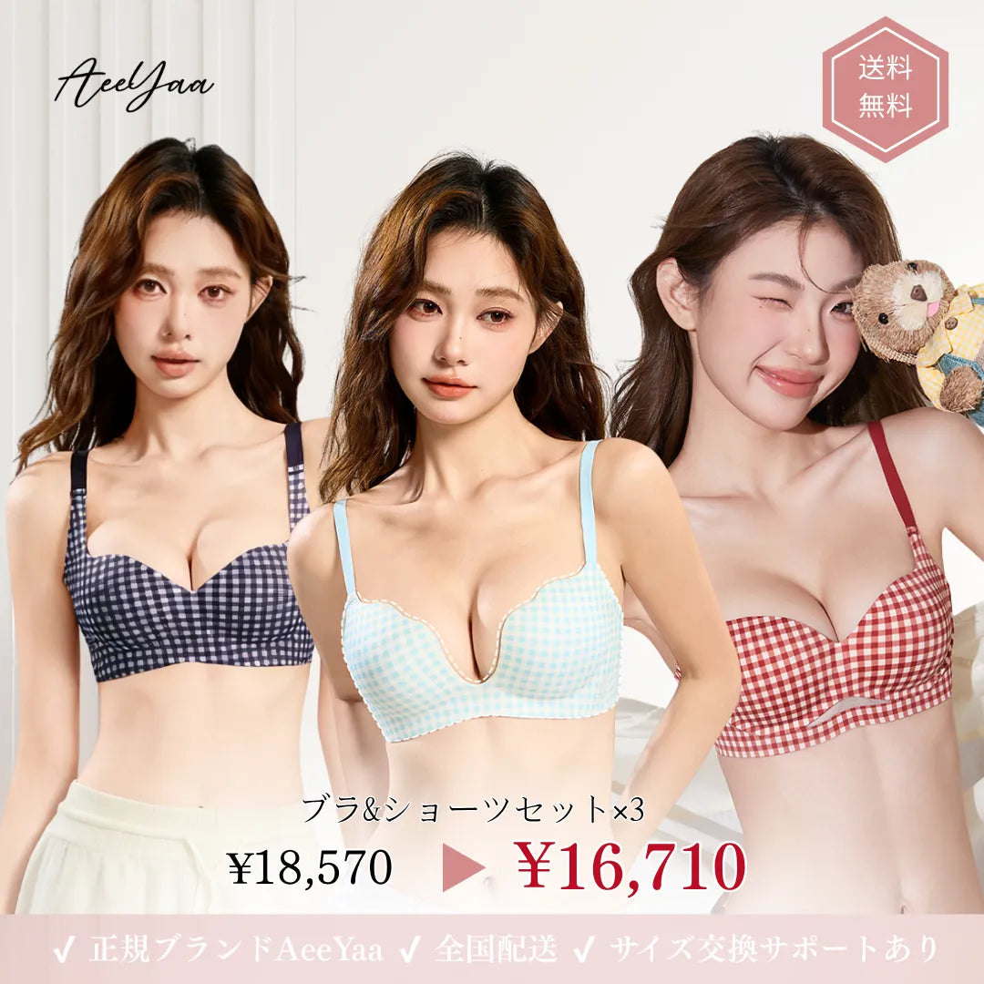 [AeeYaa] チェック柄ブラセット3種｜通勤・U型・通気性タイプ選べる人気シリーズ【3点セット】