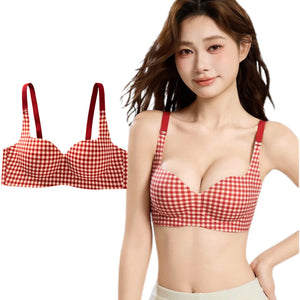 赤チェック柄ブラの単品展示。