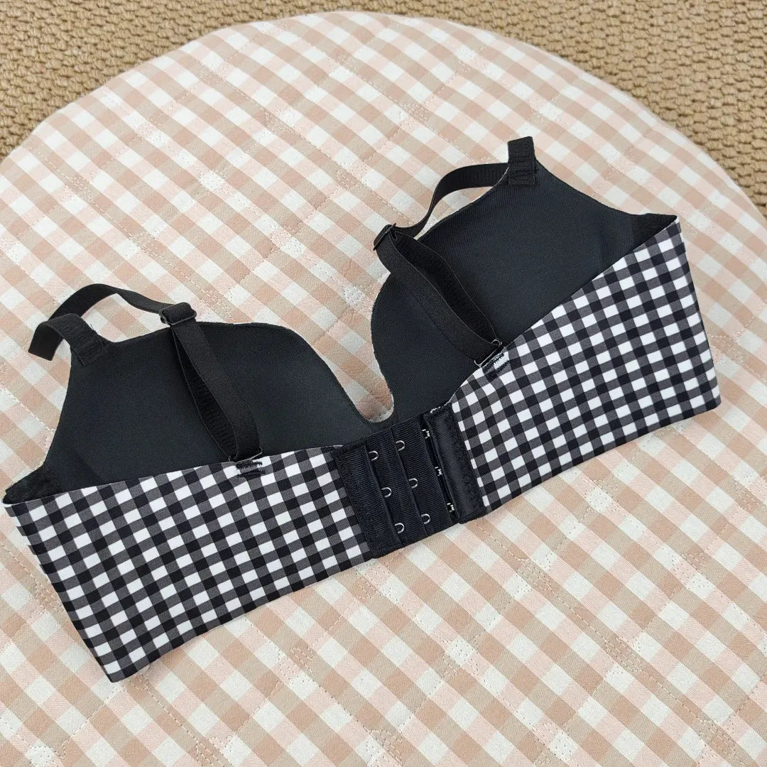チェック柄 U字プランジブラ ブラック 背面デザイン
