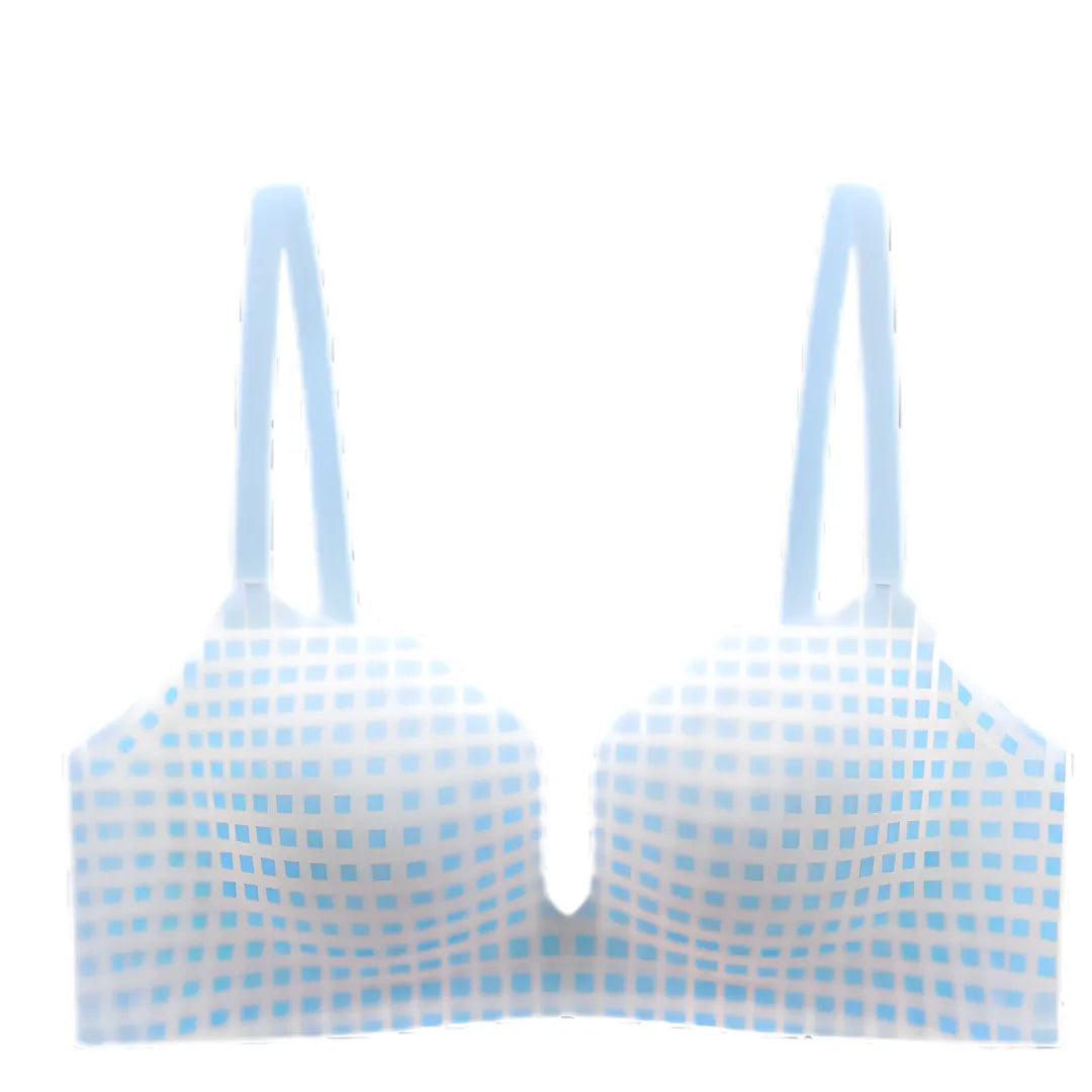 青チェック柄ブラの単品商品展示。