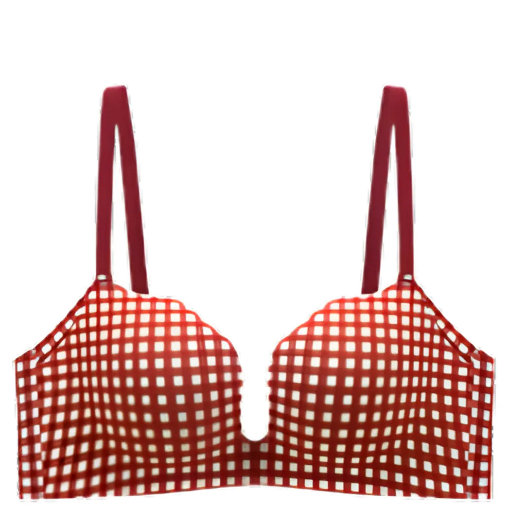 赤チェック柄ブラの単品商品展示。