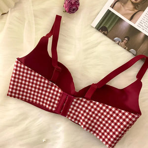 チェック柄 U字プランジブラ レッド 背面デザイン