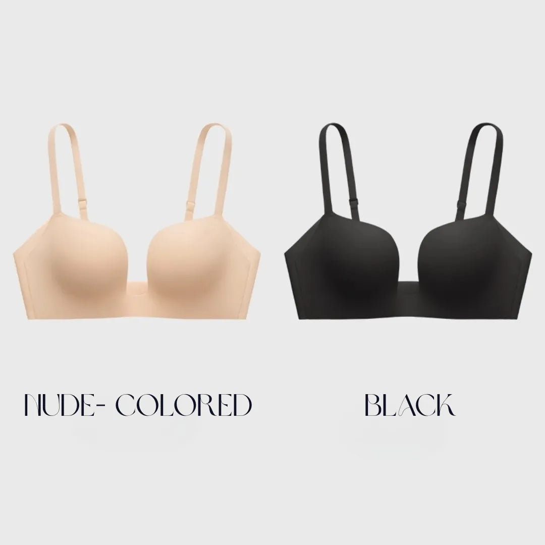 ノンワイヤーふんわり寄せシリーズ-ドキッ谷間U字ブラ-カラー：ベージュとブラックの組み合わせ