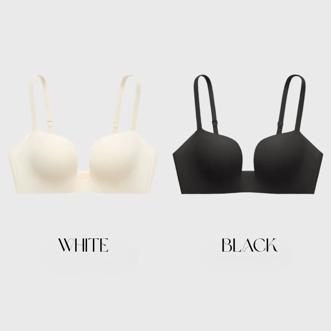 ノンワイヤーふんわり寄せシリーズ-ドキッ谷間U字ブラ-カラー：ホワイトとブラックの組み合わせ